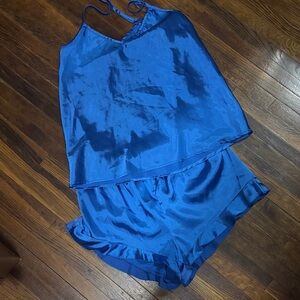 Women's Blue Satin Sleepwear Set